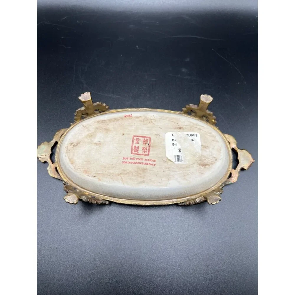 Chinese Porcelain & Brass Floral Soap Or Trinket Dish